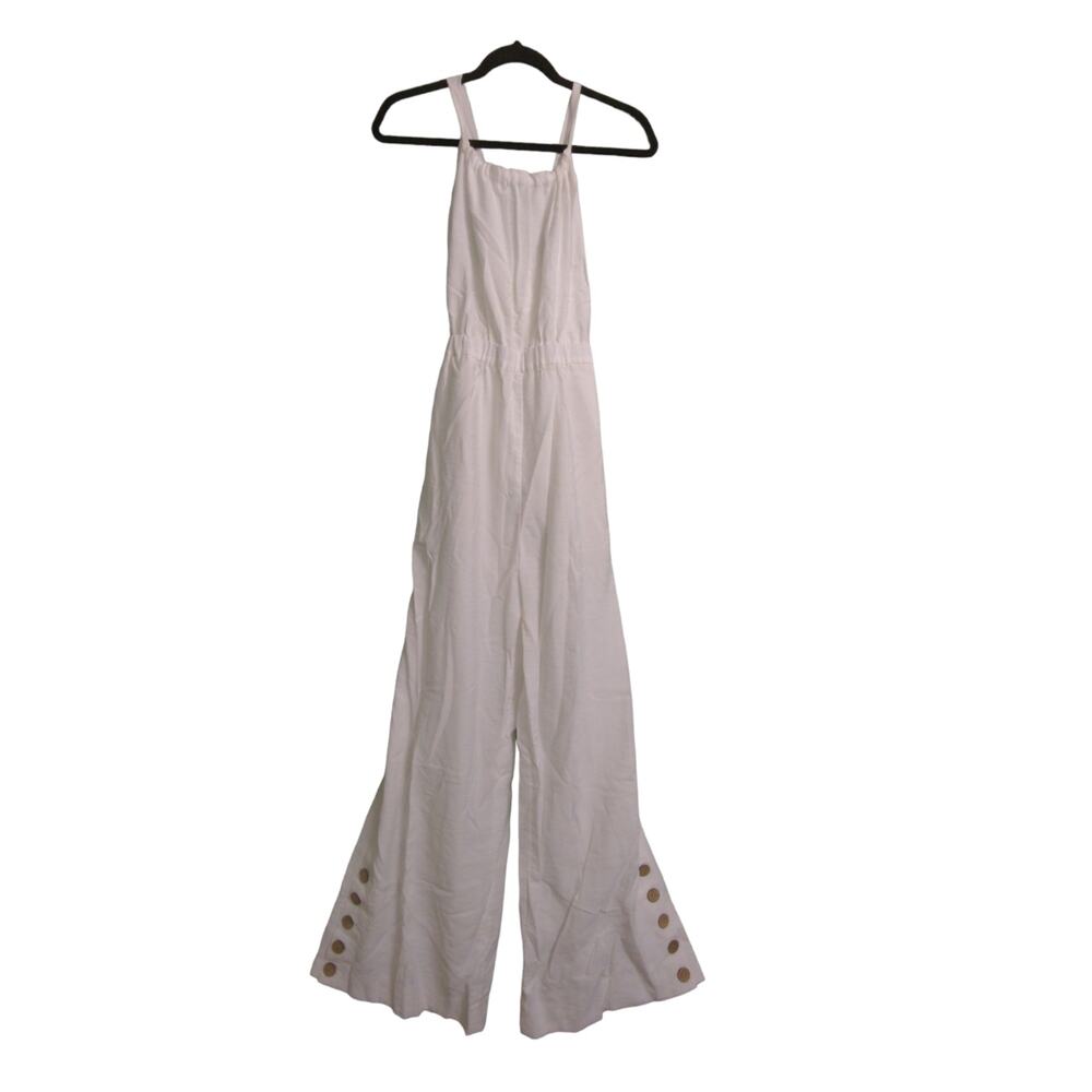 Jonathan Simkhai Swim Serenity Wide Leg Jumpsuit Open Back Pockets White L New